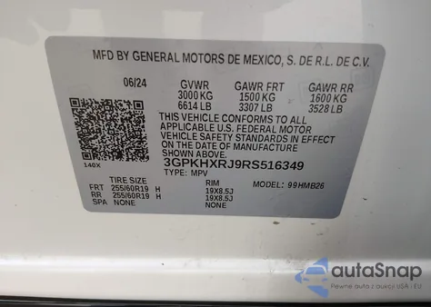 2024 Honda Prologue Touring z USA, uszkodzony, nr VIN 3GPKHXRJ9RS516349